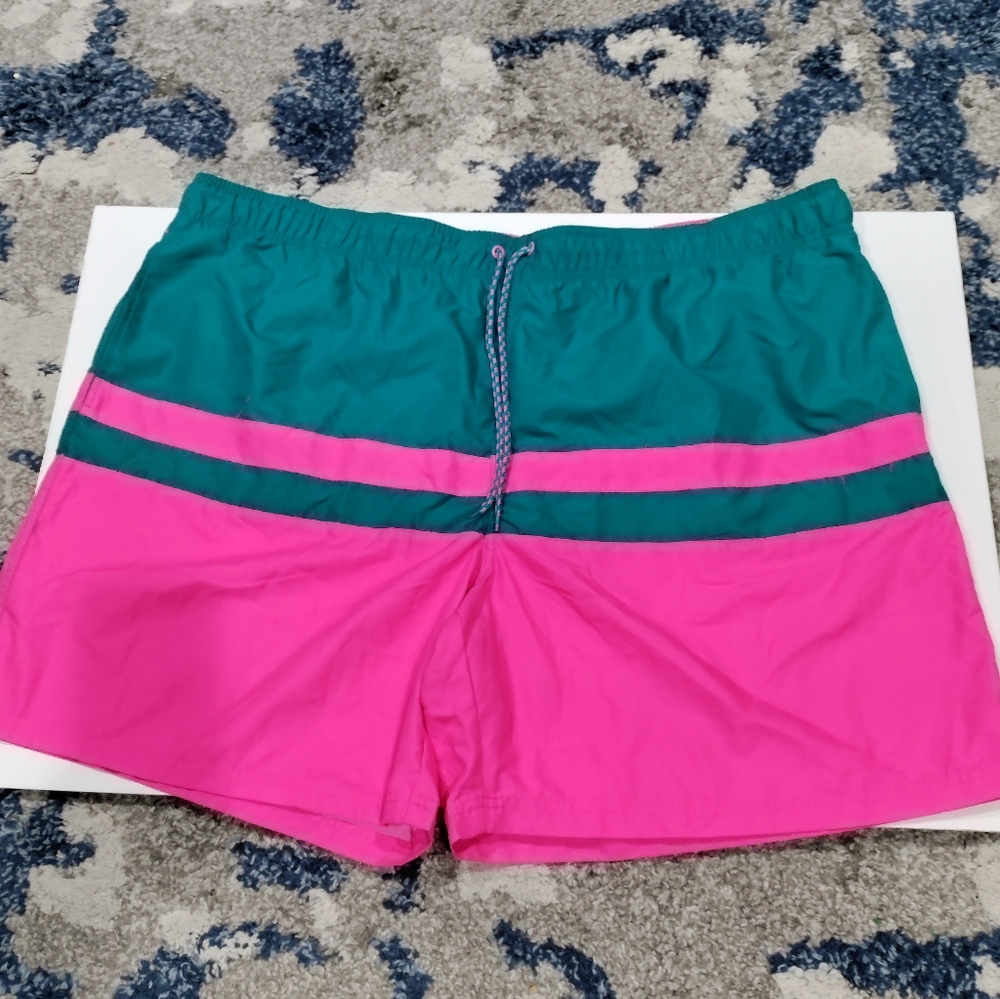 George men's teal hot pink color block swim trunks size 3XL